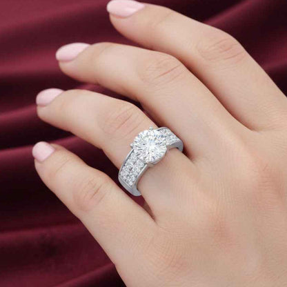 The Radiant Aura: 1.2ct Round Moissanite Multi-Row Engagement Ring
