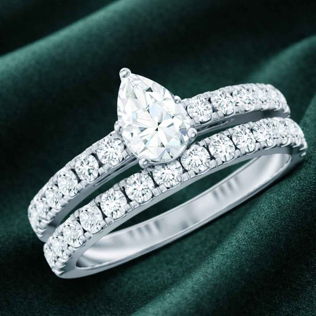 The Radiant Pear: 1.2ct Moissanite Bridal Stackable Set