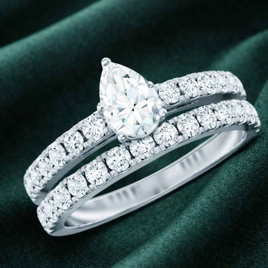 The Radiant Pear: 1.2ct Moissanite Bridal Stackable Set