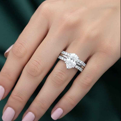 The Radiant Pear: 1.2ct Moissanite Bridal Stackable Set