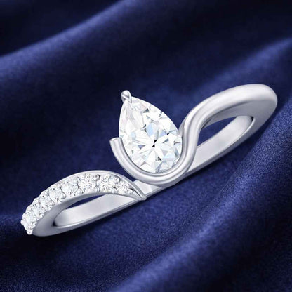 The Teardrop Grace: 0.8ct Pear Moissanite Bypass Ring