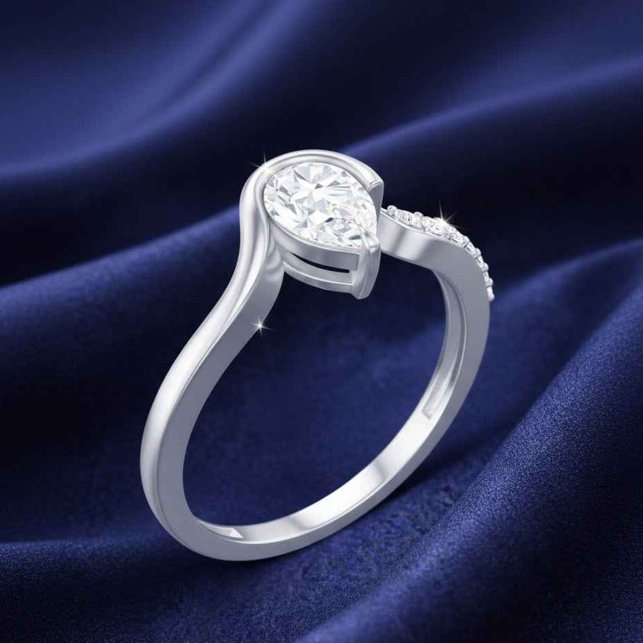 The Teardrop Grace: 0.8ct Pear Moissanite Bypass Ring