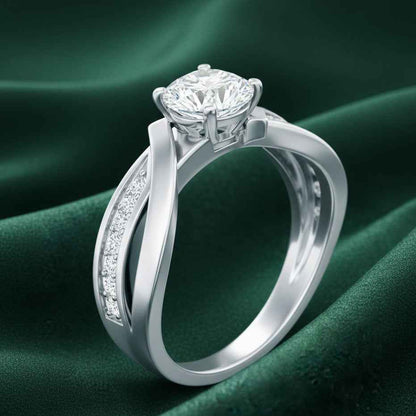 The Intertwined Promise: 0.6ct Round Moissanite Crossover Ring