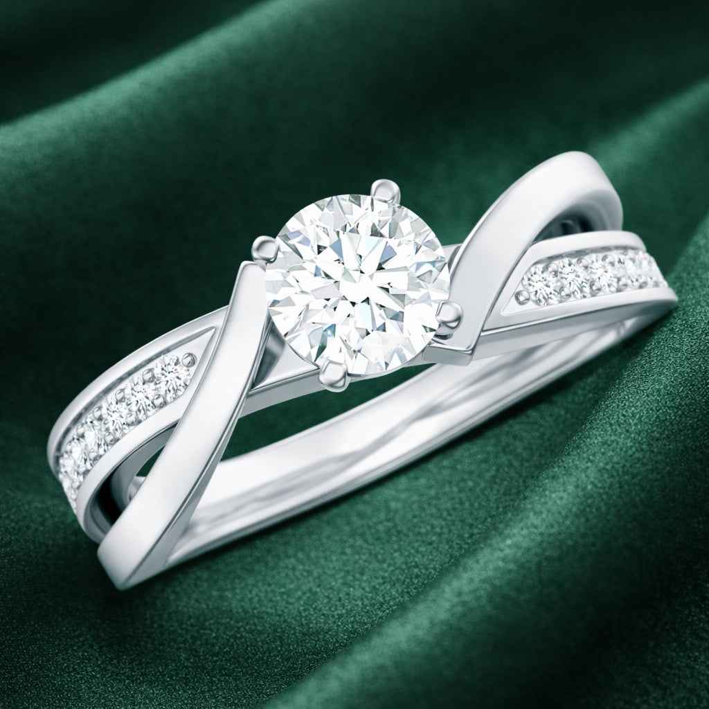 The Intertwined Promise: 0.6ct Round Moissanite Crossover Ring