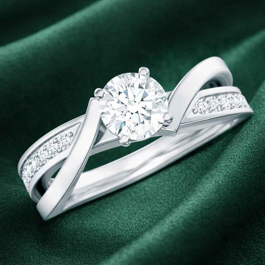 The Intertwined Promise: 0.6ct Round Moissanite Crossover Ring