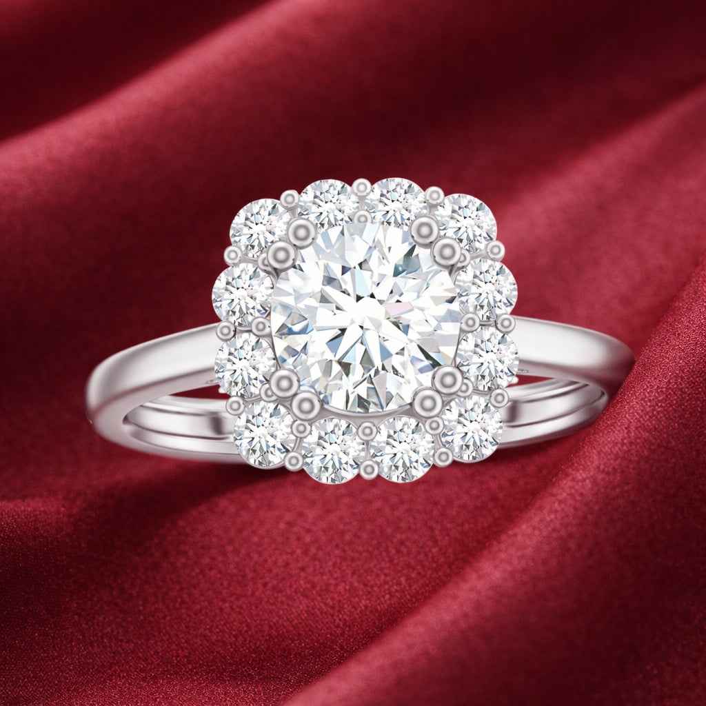 The Regal Halo: 2.44ct Round Moissanite Cluster Engagement Ring
