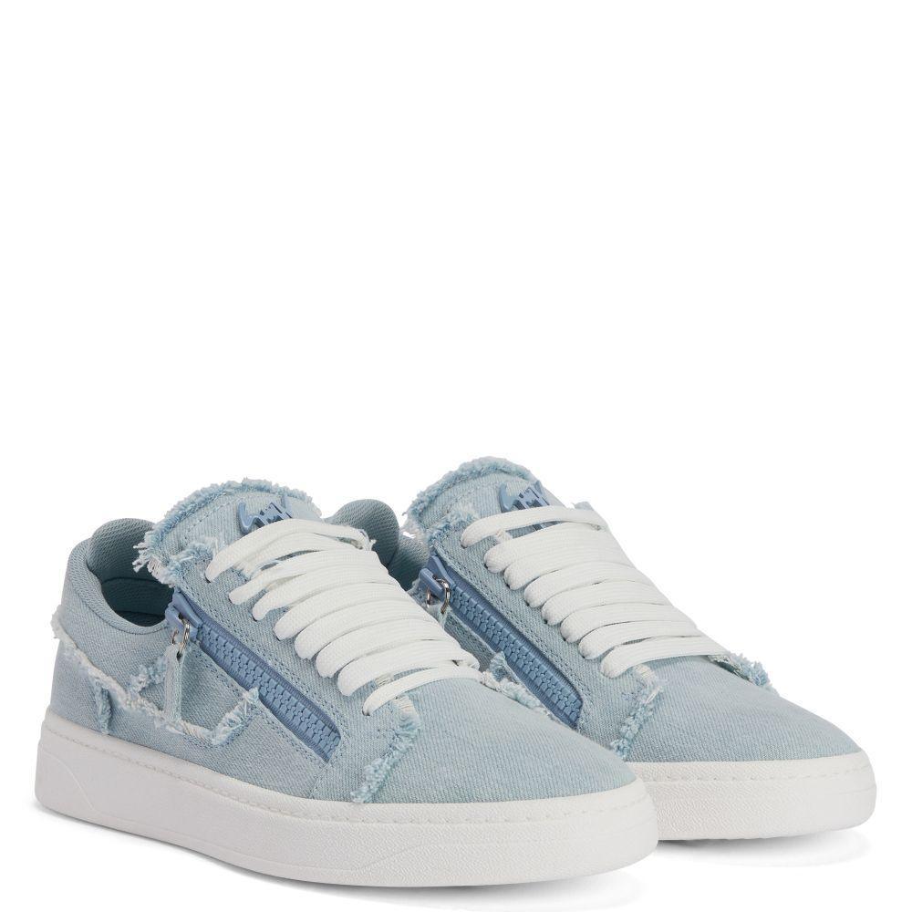 Giuseppe Zanotti GZ94 Sneakers - Chic White Denim Design with Luxurious Metal Detail