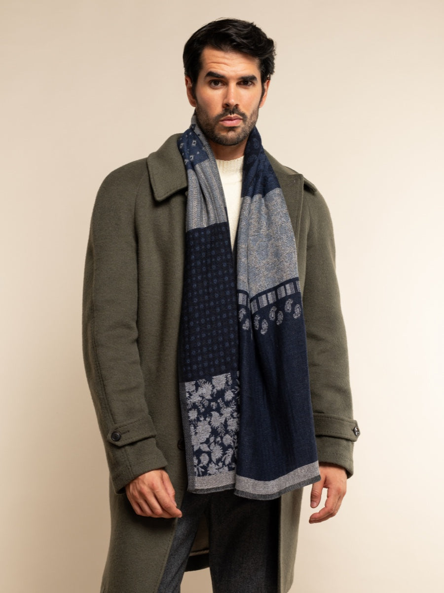 Federico (grey/blue) - Warm and soft Italian scarf from wool blend — photo 9 of 10