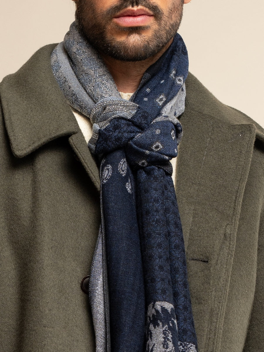 Federico (grey/blue) - Warm and soft Italian scarf from wool blend — photo 10 of 10