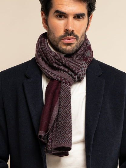 Bruno (grey/red) - Warm and soft Italian scarf from wool blend — photo 2 of 10