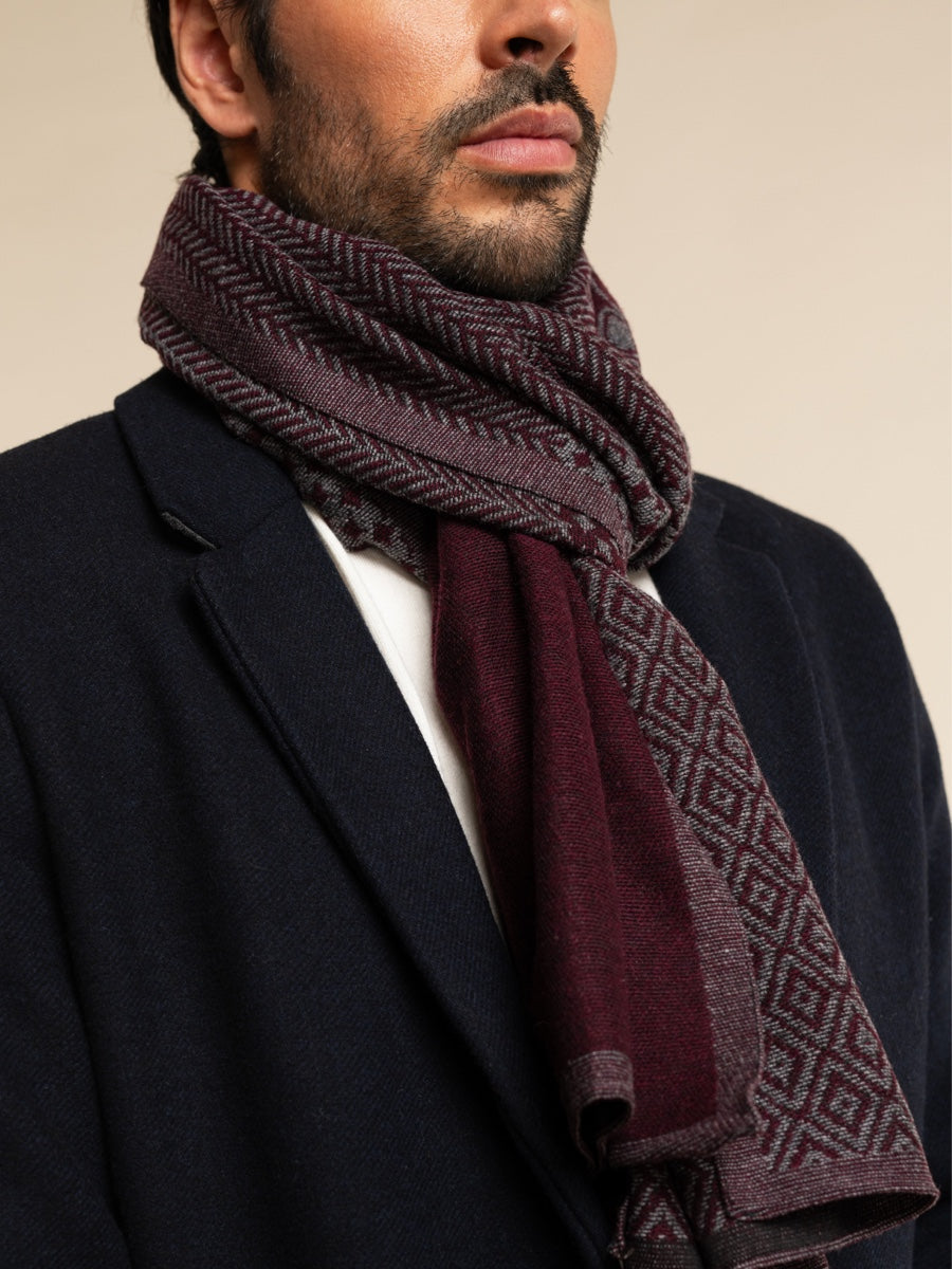 Bruno (grey/red) - Warm and soft Italian scarf from wool blend — photo 8 of 10