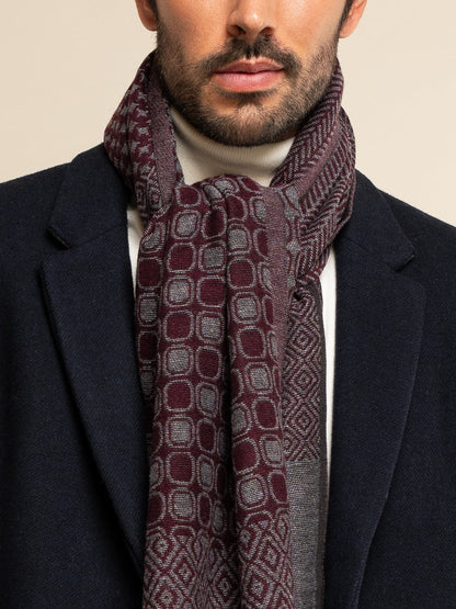 Bruno (grey/red) - Warm and soft Italian scarf from wool blend — photo 10 of 10