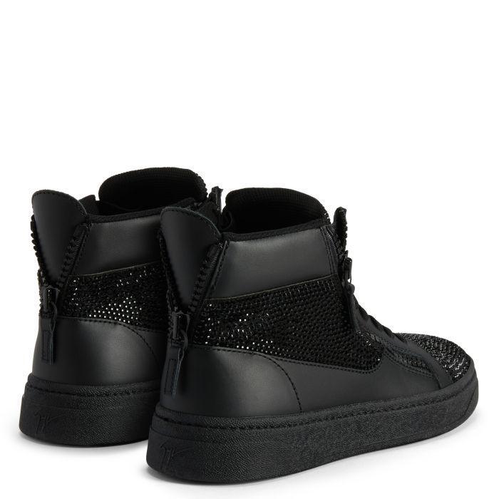 Giuseppe Zanotti GZ94 High-Top Sneakers with Black Rhinestone Embroidery and Suede-Effect Finish