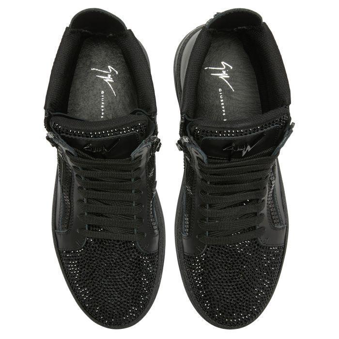 Giuseppe Zanotti GZ94 High-Top Sneakers with Black Rhinestone Embroidery and Suede-Effect Finish