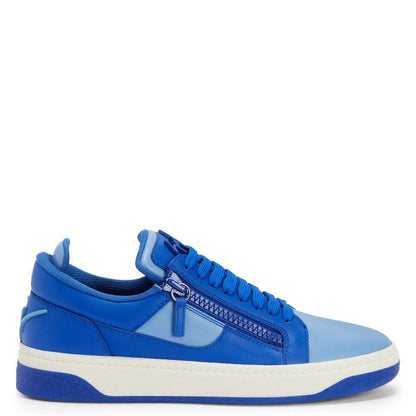 Giuseppe Zanotti GZ94 Sneakers in Cornflower-Blue Leather with Unique Graffio Appliqué