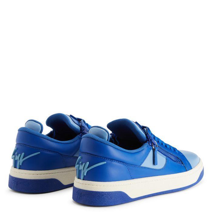 Giuseppe Zanotti GZ94 Sneakers in Cornflower-Blue Leather with Unique Graffio Appliqué