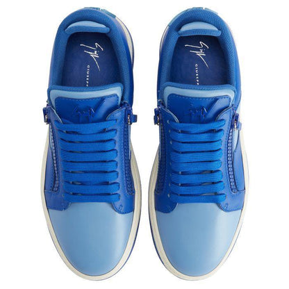 Giuseppe Zanotti GZ94 Sneakers in Cornflower-Blue Leather with Unique Graffio Appliqué