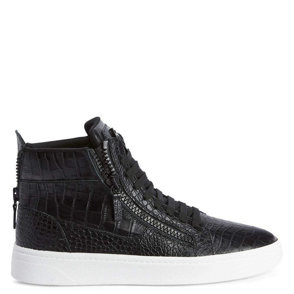 Giuseppe Zanotti GZ94 High-Top Sneakers in Black Crocodile-Print Leather with Metal Signature Detail