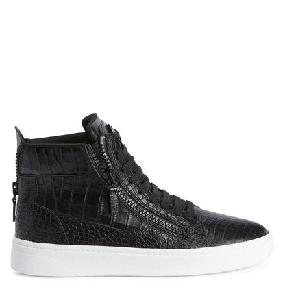 Giuseppe Zanotti GZ94 High-Top Sneakers in Black Crocodile-Print Leather with Metal Signature Detail