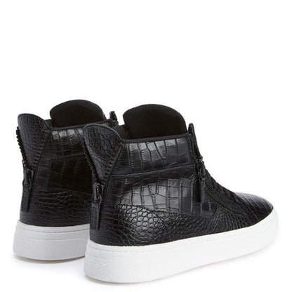 Giuseppe Zanotti GZ94 High-Top Sneakers in Black Crocodile-Print Leather with Metal Signature Detail
