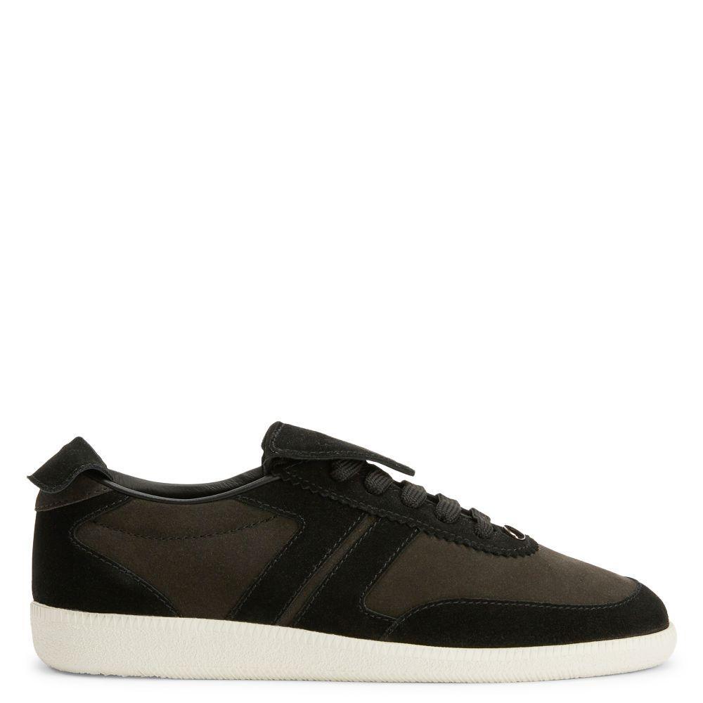 Giuseppe Zanotti League Men's Low-Top Sneakers in Leather & Velvet with Rubber Sole
