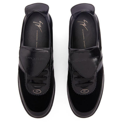 Giuseppe Zanotti League Men's Low-Top Sneakers in Leather & Velvet with Rubber Sole