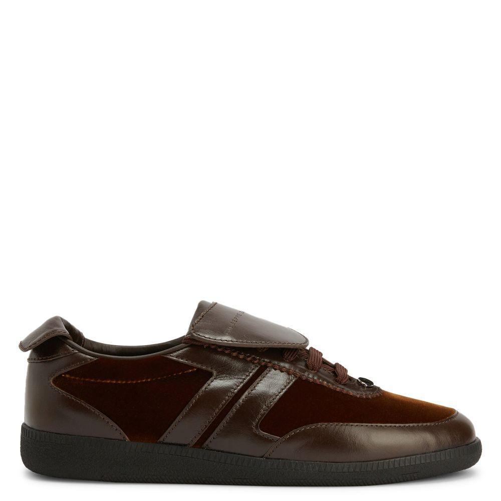 Giuseppe Zanotti League Men's Low-Top Sneakers in Leather & Velvet with Rubber Sole