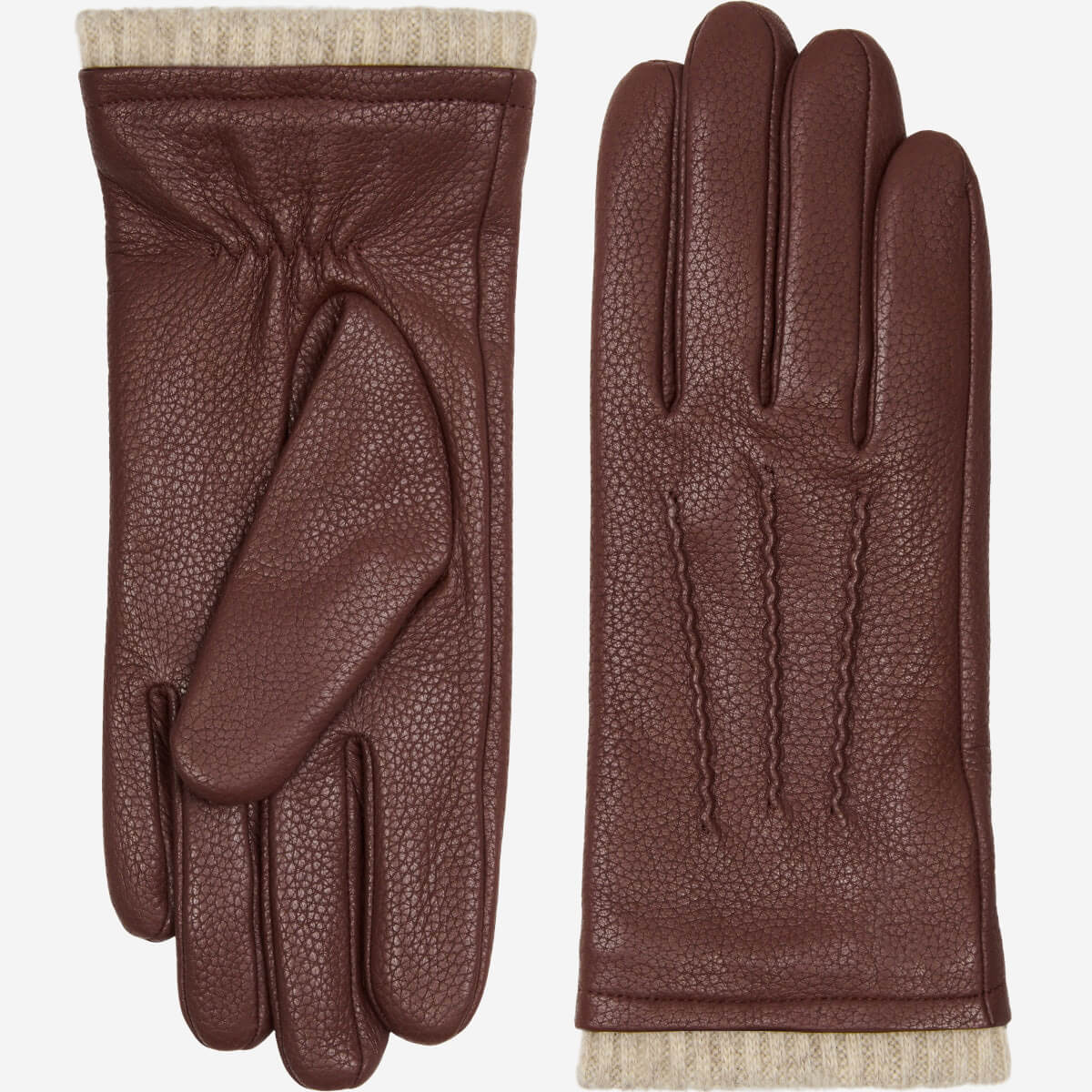 Raya (brown) – Deerskin leather gloves with warm wool lining — photo 1 of 7