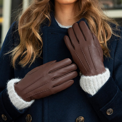 Raya (brown) – Deerskin leather gloves with warm wool lining — photo 3 of 7