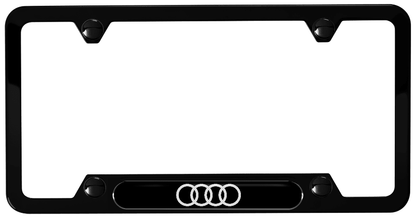 BAYERN Black Aluminum Audi Rings Logo License Plate Frame