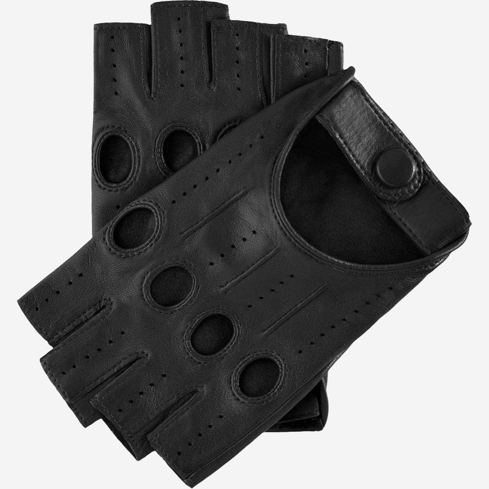 Rossana (black) - Italian fingerless lambskin leather driving gloves — photo 2 of 10