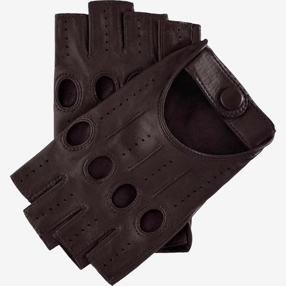Rossana (dark brown) - Italian fingerless lambskin leather driving gloves — photo 1 of 10