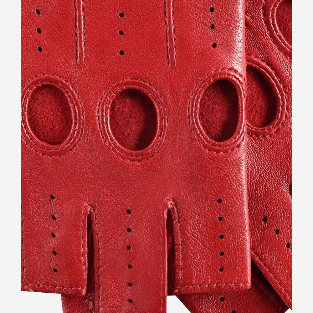 Rossana (red) - Italian fingerless lambskin leather driving gloves — photo 6 of 10