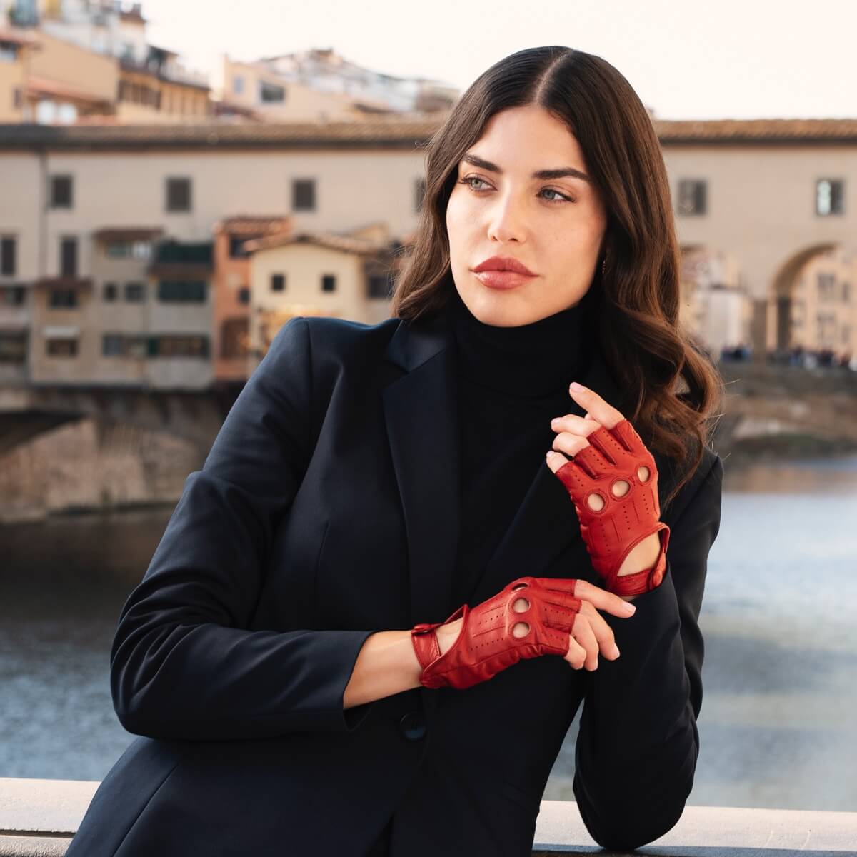 Rossana (red) - Italian fingerless lambskin leather driving gloves — photo 1 of 10