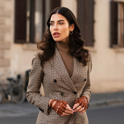 Rossana (cognac) - Italian fingerless lambskin leather driving gloves — photo 4 of 10