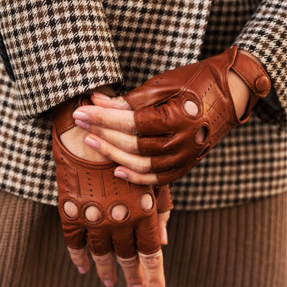 Rossana (cognac) - Italian fingerless lambskin leather driving gloves — photo 6 of 10