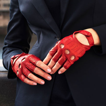 Rossana (red) - Italian fingerless lambskin leather driving gloves — photo 8 of 10