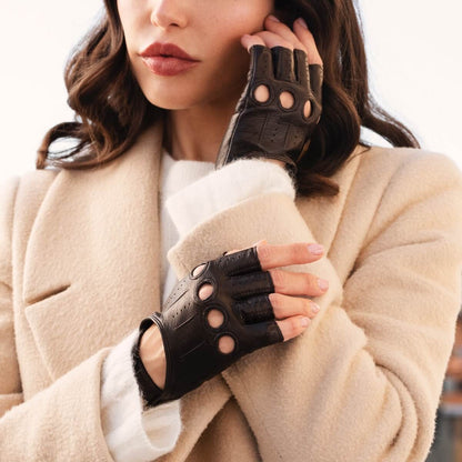 Rossana (dark brown) - Italian fingerless lambskin leather driving gloves — photo 5 of 10