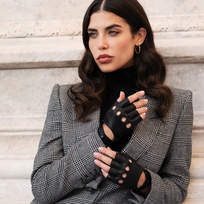 Rossana (black) - Italian fingerless lambskin leather driving gloves — photo 1 of 10