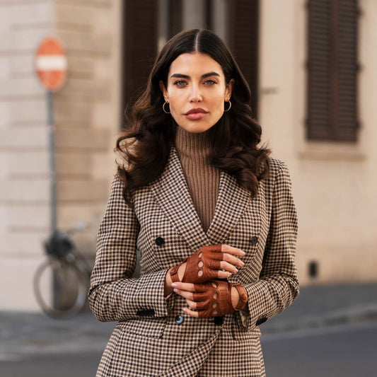 Rossana (cognac) - Italian fingerless lambskin leather driving gloves — photo 2 of 10