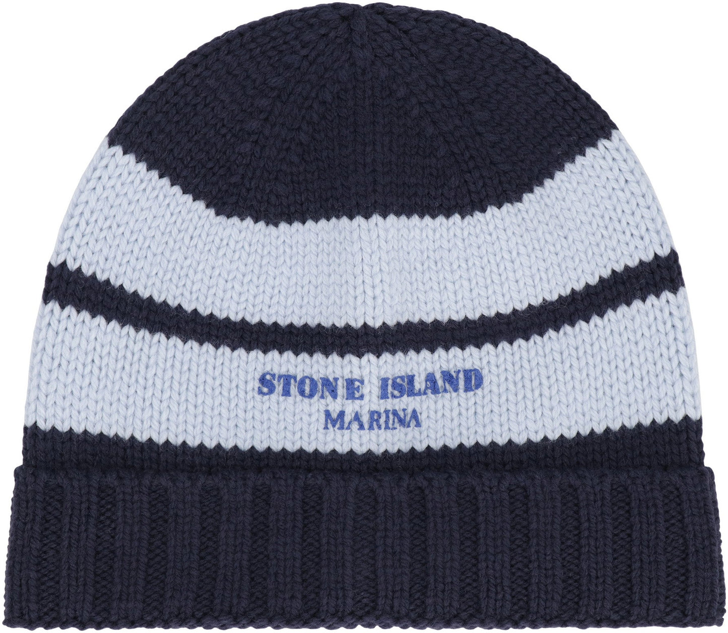 STONE ISLAND Wool Knit Hat with Contrast Stripes and Ribbed Cuff