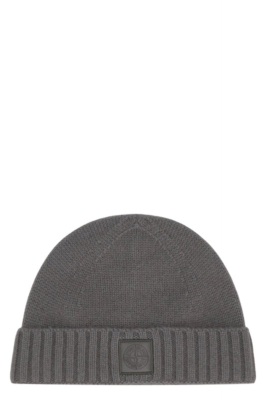 STONE ISLAND Cashmere Hat with Ribbed Cuff and Monochrome Logo