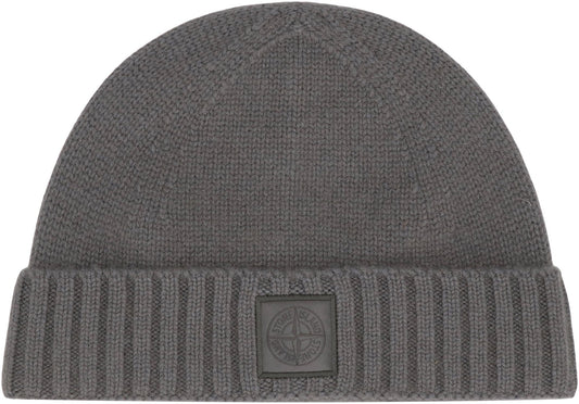 STONE ISLAND Cashmere Hat with Ribbed Cuff and Monochrome Logo