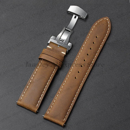 Motorola Moto Leather Watch Band, Butterfly Buckle Strap, Brown