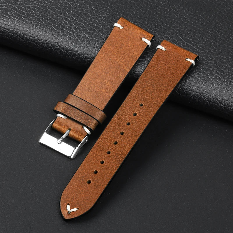 Motorola Moto Retro Oil Wax Leather Watch Band Quick Release Strap