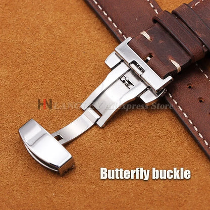 Motorola Moto Leather Watch Band, Butterfly Buckle Strap, Brown