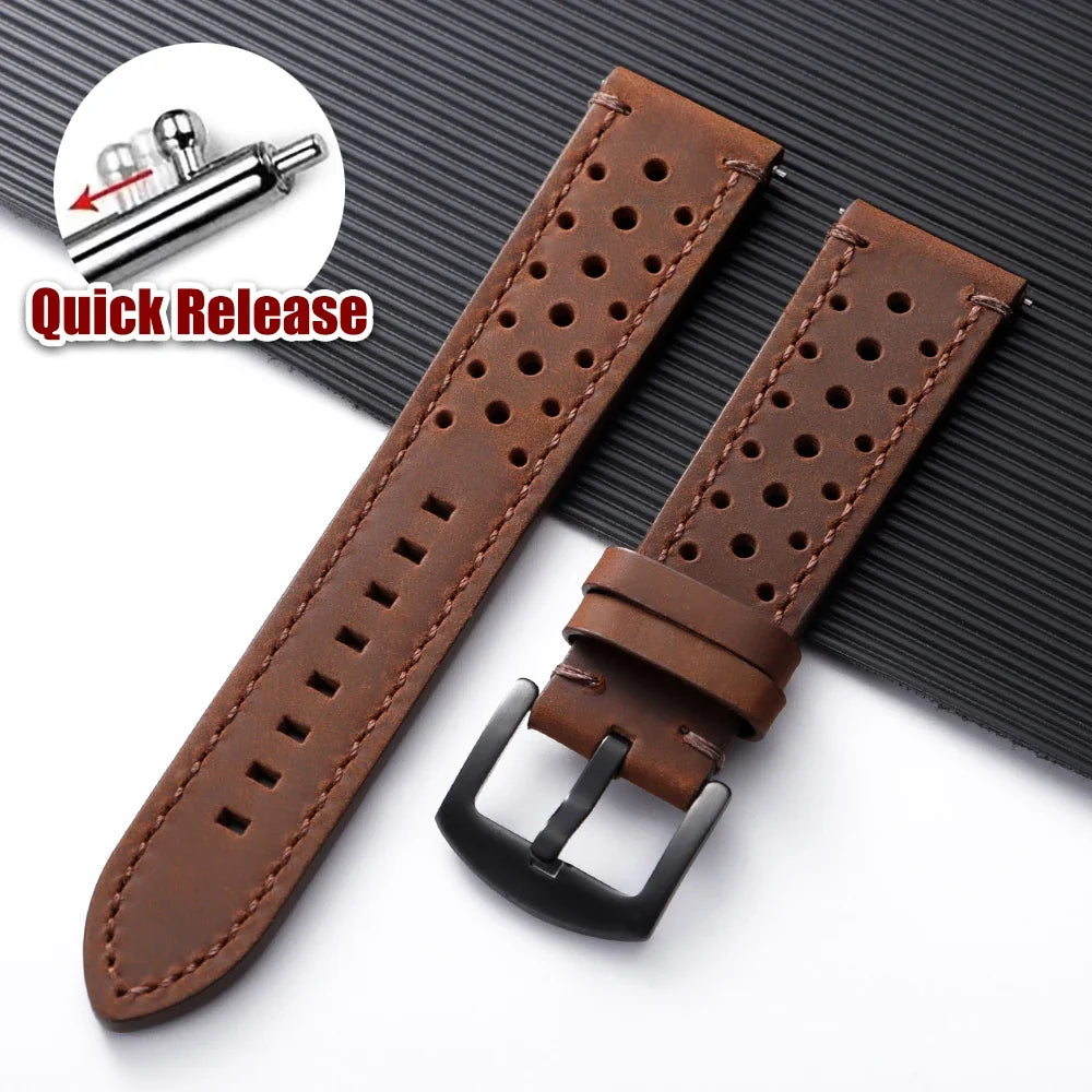 Motorola Moto Quick Release Leather Watch Band Breathable Vintage Strap