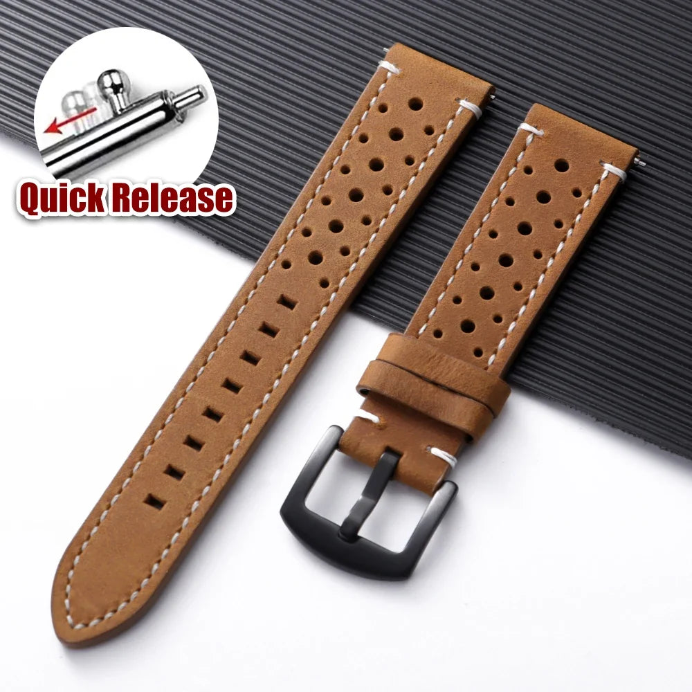 Motorola Moto Quick Release Leather Watch Band Breathable Vintage Strap