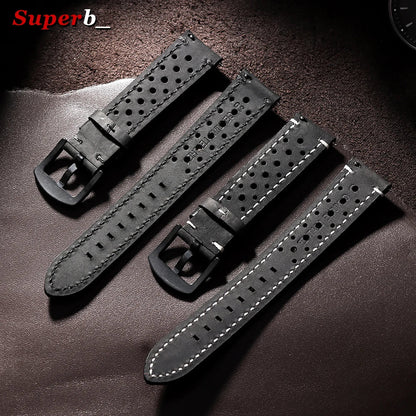 Motorola Moto Quick Release Leather Watch Band Breathable Vintage Strap