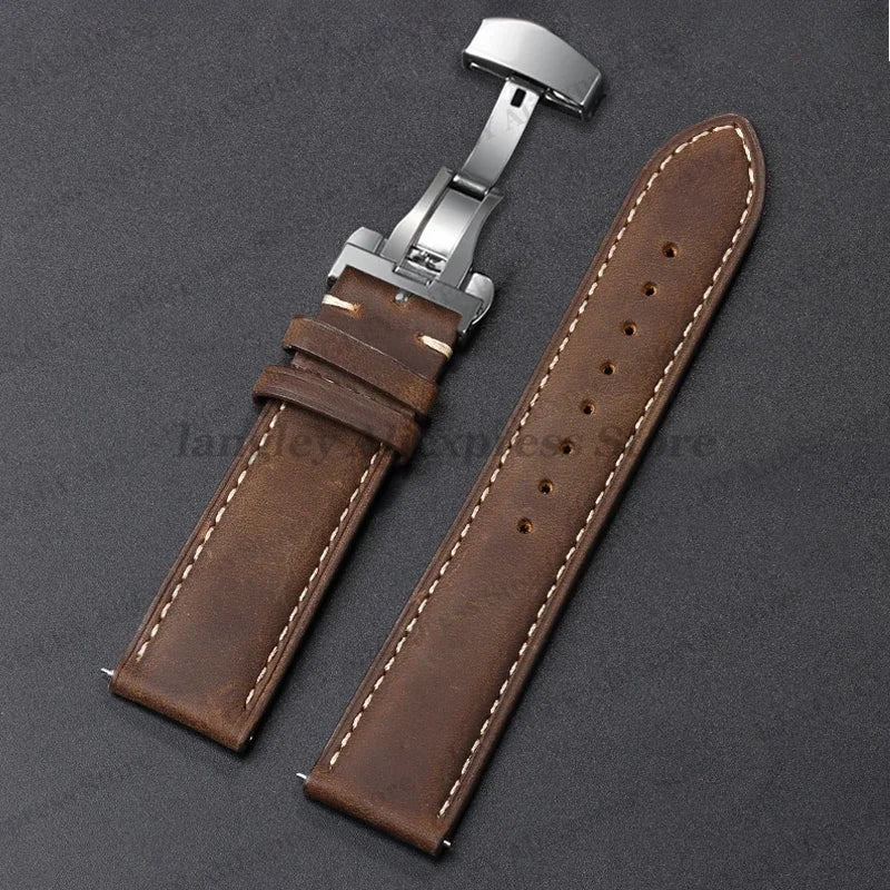 Motorola Moto Leather Watch Band, Butterfly Buckle Strap, Brown